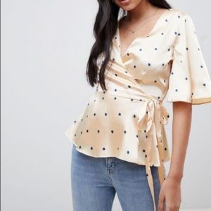 Satin Wrap Star Print Top